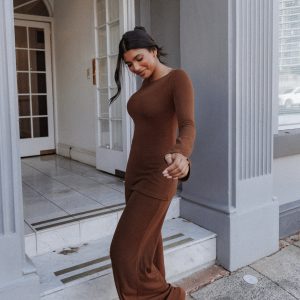 Selly Knitted Pant Set - Brown