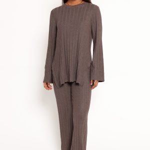 Silvie Long Sleeve Knitted Set - Charcoal Grey