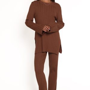 Silvie Long Sleeve Knitted Set - Chocolate