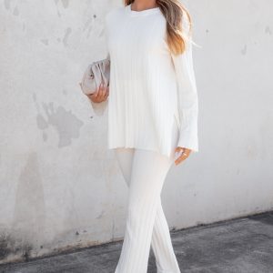 Silvie Long Sleeve Knitted Set - Cream