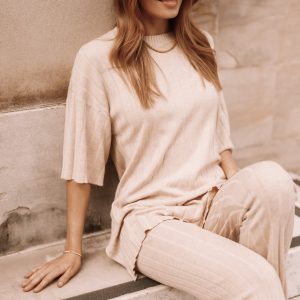Silvie Short Sleeve Knitted Set - Beige