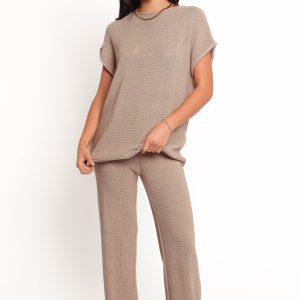 Stassia Knitted Pant Set - Brown