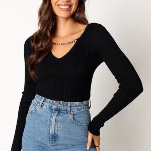 Ace Long Sleeve Knit Bodysuit - Black