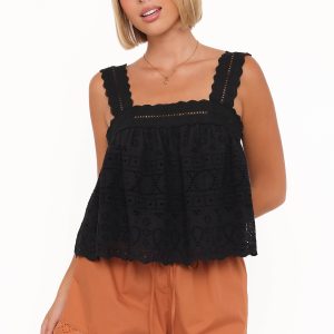 Aideen Eyelet Top - Black