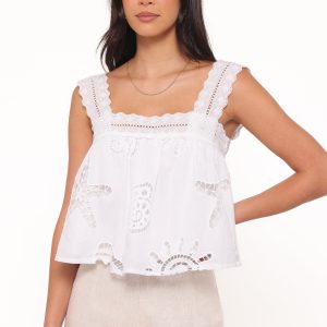 Aideen Eyelet Top - White Shell