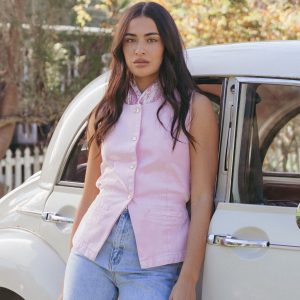 Ailis Denim Vest Top - Dusty Pink