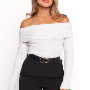 Anderson Wide Rib Off Shoulder Top - Pastel Grey