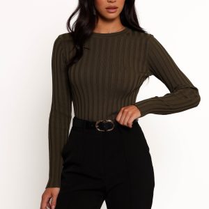 Aneesa Wide Rib Knit Top - Dark Olive