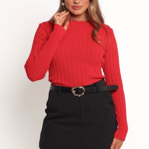 Aneesa Wide Rib Knit Top - Red