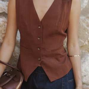 Bell Linen Vest - Brown