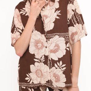 Bernadine Short Sleeve Shirt - Brown Floral