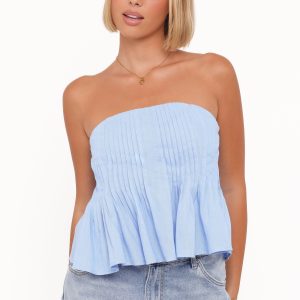 Cagnes Strapless Peplum Top - Blue