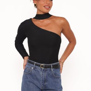 Carlie Mesh One Shoulder Top - Black