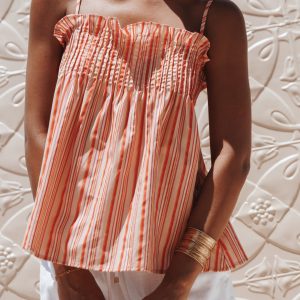 Carson Pleated Top - Peach Stripe