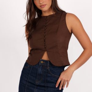 Daniella Linen Vest - Chocolate Brown