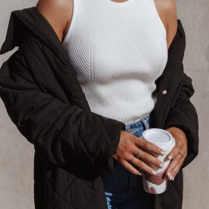 Davie Ribbed Knit Top - White