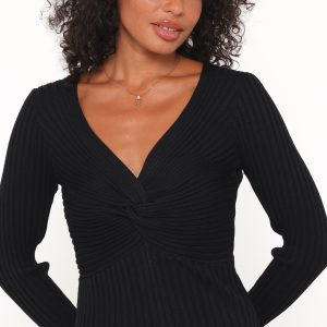 Demi Twist Detail Knit Top - Black