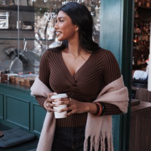 Demi Twist Detail Knit Top - Brown