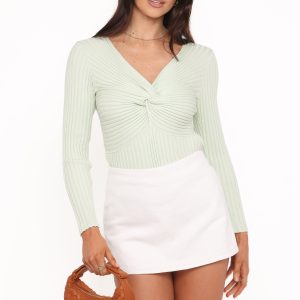 Demi Twist Detail Knit Top - Sage