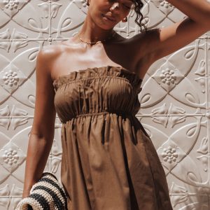 Ember Strapless Tunic Top - Brown