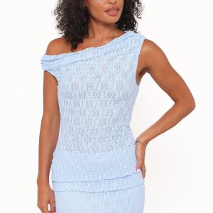 Faeriel Off Shoulder Lace Knit Top - Blue