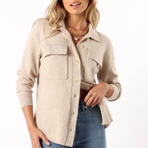 Hailee Long Sleeve Button Down Top - Oatmeal