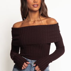 Inora Off Shoulder Knit Top - Chocolate