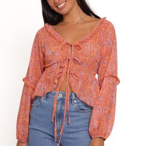 Isolt Tie Front Top - Orange Paisley