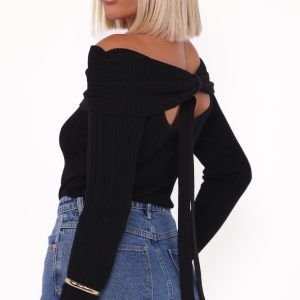 Junia Tie Back Knit Top - Black
