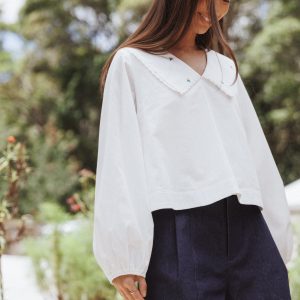 Kenna Embroidered Long Sleeve Top - White Floral