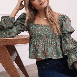 Kenny Top - Green Paisley Floral
