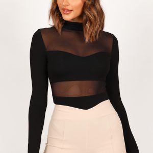 Kingsley Mesh Long Sleeve Bodysuit - Black