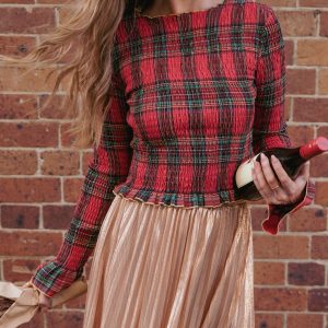 Lillee Ruched Top - Red Plaid