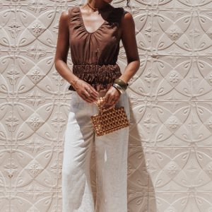 Lucilla Shirred Waist Top - Chocolate