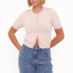 Monae Pointelle Button Up Top - Pink