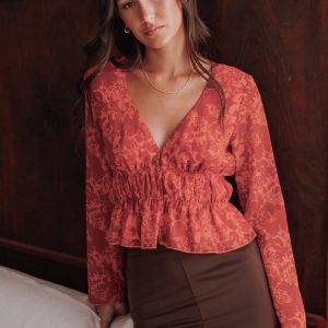 Monica Long Sleeve Top - Red Roses