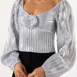 Nyra Rose Detail Top - Silver