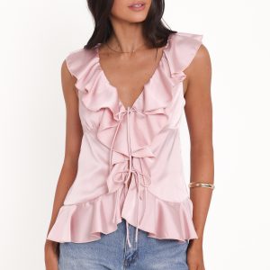 Orelia Ruffle Front Top - Pink