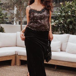 Pixie Lace And Sequins Cami - Burgundy