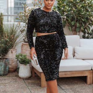 Quinne Cropped Sequin Top - Black