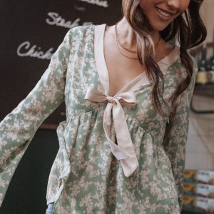 Reeva Long Sleeve Top - Green Floral