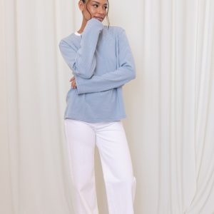 Ruva Long Sleeve Tee - Blue White Stripe