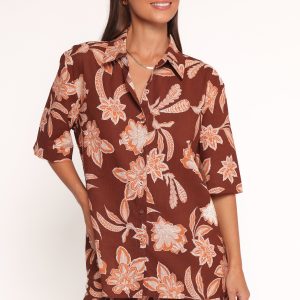 Samira Short Sleeve Shirt - Orange Floral