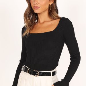 Shani Ribbed Knit Top - Black