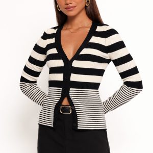 Sorella Cardigan Top - Black Cream Stripe