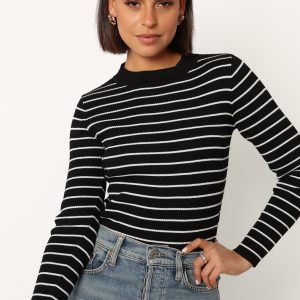 Stacie Ribbed Knit Top - Black Stripe