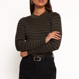 Stacie Ribbed Knit Top - Olive Stripe