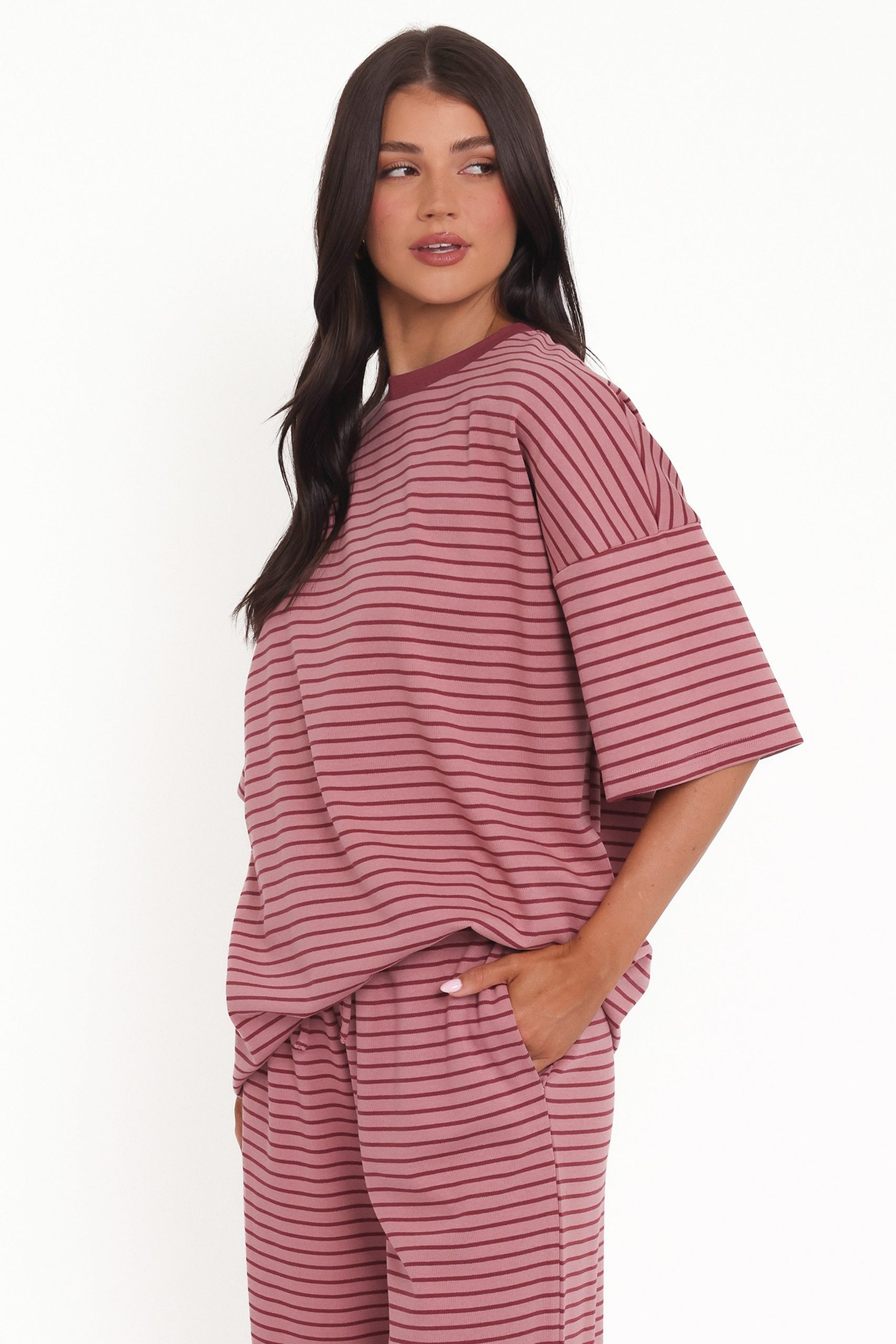 Wilda Oversized Tee - Pink Red Stripe - Image 4
