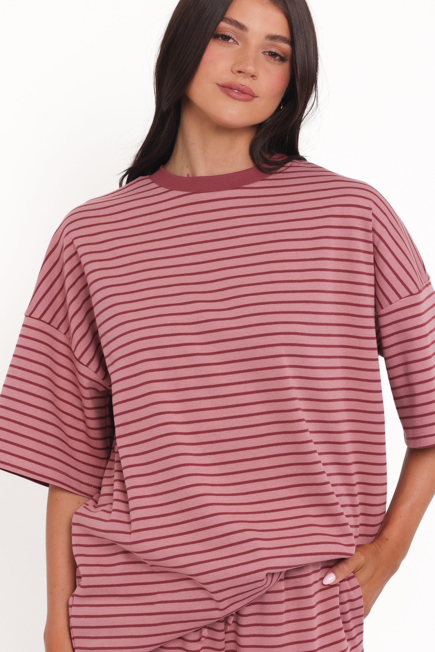 Wilda Oversized Tee - Pink Red Stripe - Image 3