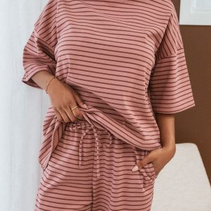 Wilda Oversized Tee - Pink Red Stripe